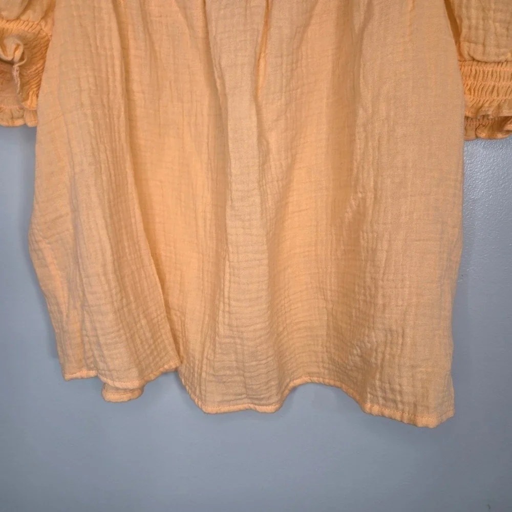 J.Crew NWT Cotton Peasant Top M Orange Smocked Puff Sleeve Cropped Blouse